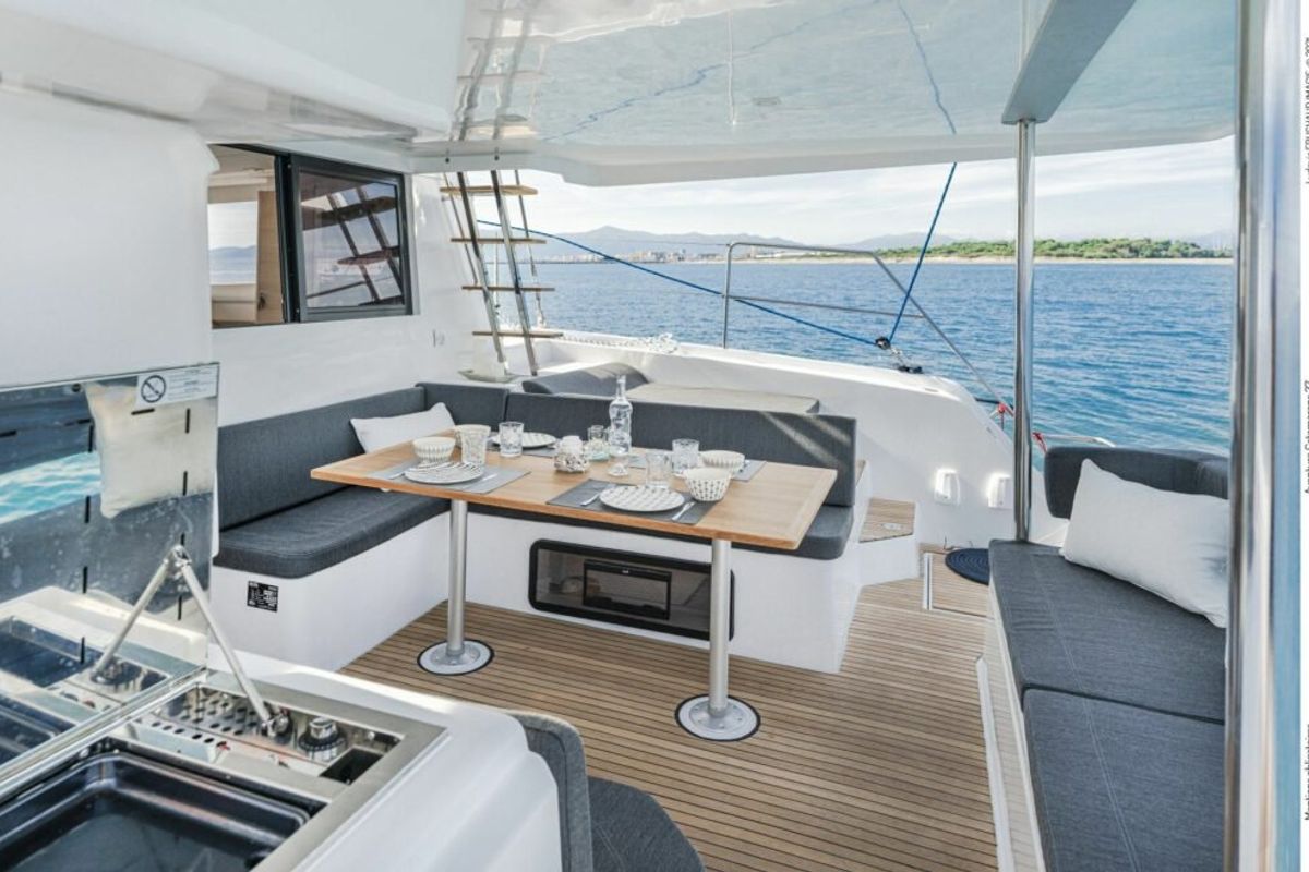 Deck of Aruna, a Aventura Catamarans Aventura 37 catamaran at Pirovac, Croatia