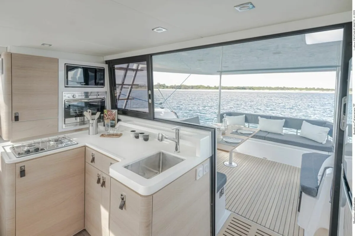 Galley of Aruna, a Aventura Catamarans Aventura 37 catamaran at Pirovac, Croatia