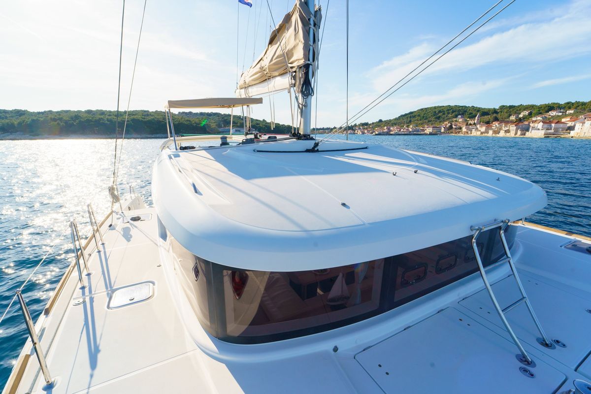 Deck of KALLISTI, a Lagoon 39 catamaran at Municipal Unit of Ellomenos, Greece
