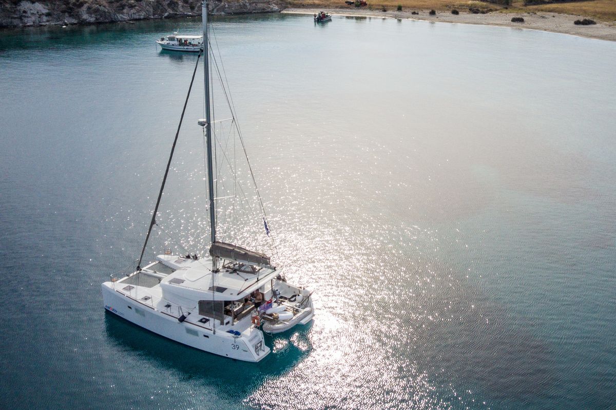 Exterior view of KALLISTI, a Lagoon 39 catamaran at Municipal Unit of Ellomenos, Greece