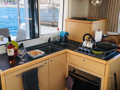 Galley of KALLISTI, a Lagoon 39 catamaran at Municipal Unit of Ellomenos, Greece