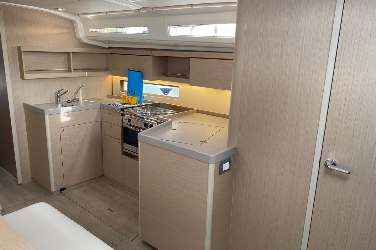 Galley of Blue Eyes II, a Beneteau Oceanis 40.1 sailboat at Olbia, Italy