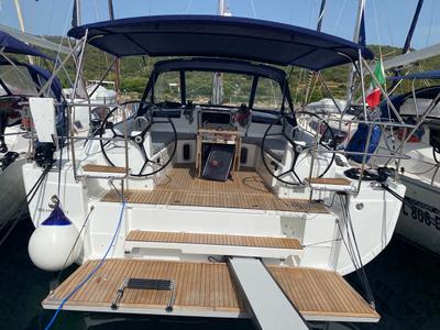 Cockpit of Blue Eyes II, a Beneteau Oceanis 40.1 sailboat at Olbia, Italy