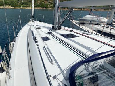 Deck of Blue Eyes II, a Beneteau Oceanis 40.1 sailboat at Olbia, Italy