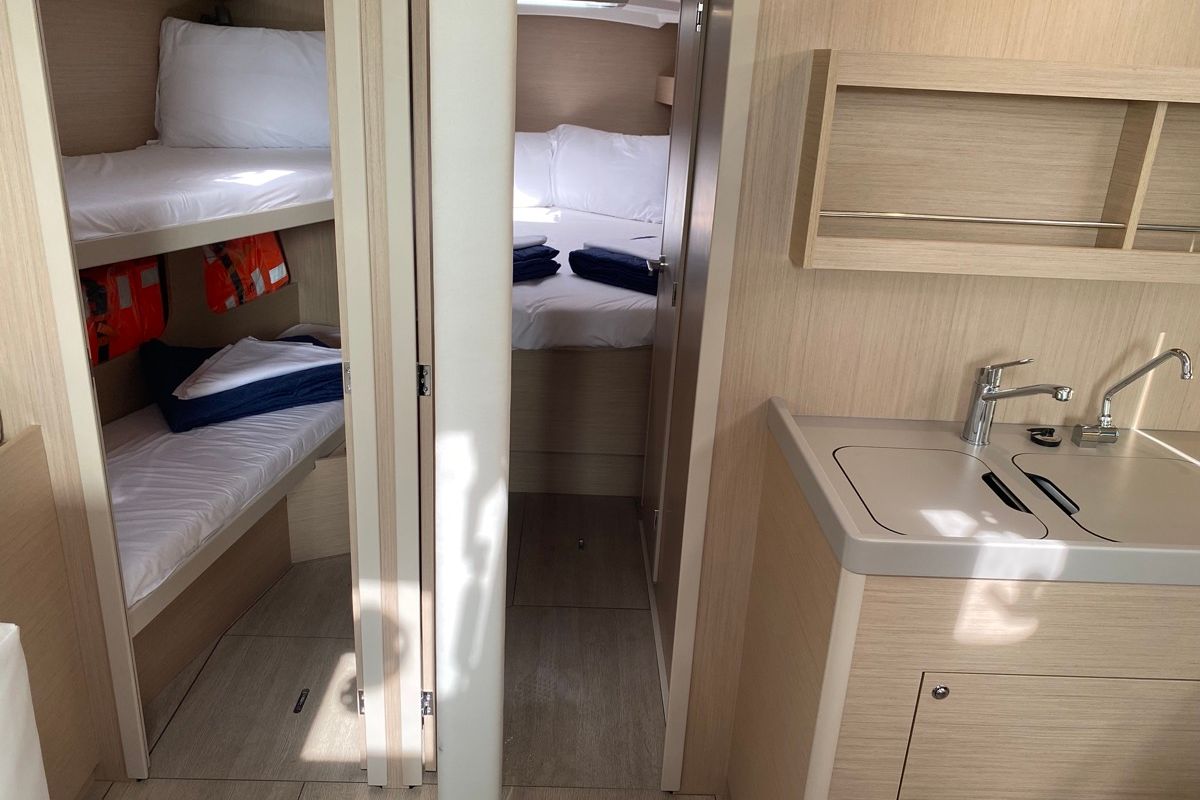 Cabin on Blue Eyes II, a Beneteau Oceanis 40.1 sailboat at Olbia, Italy