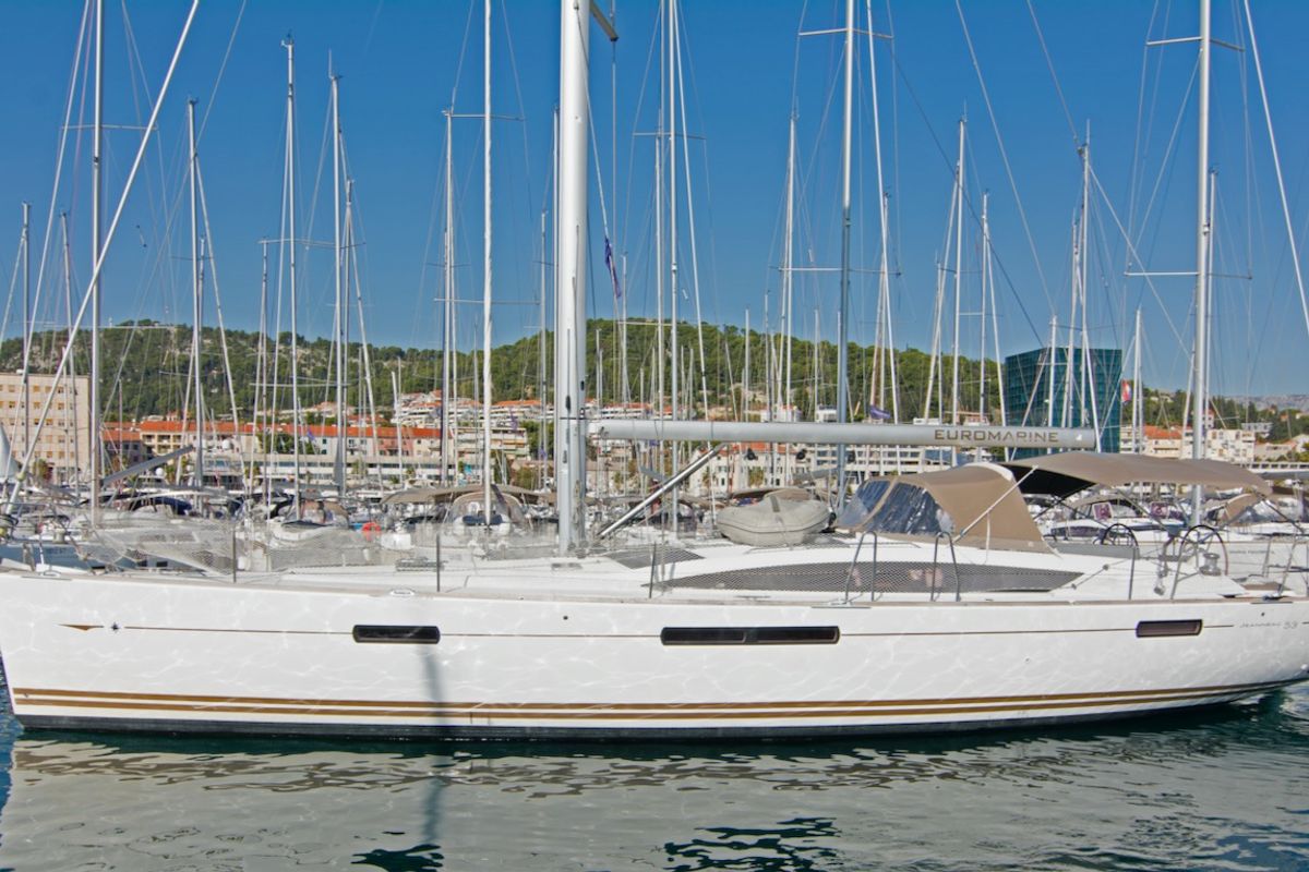 Exterior view of Omega Kiss, a Jeanneau 53 sailboat at Dubrovnik, Croatia