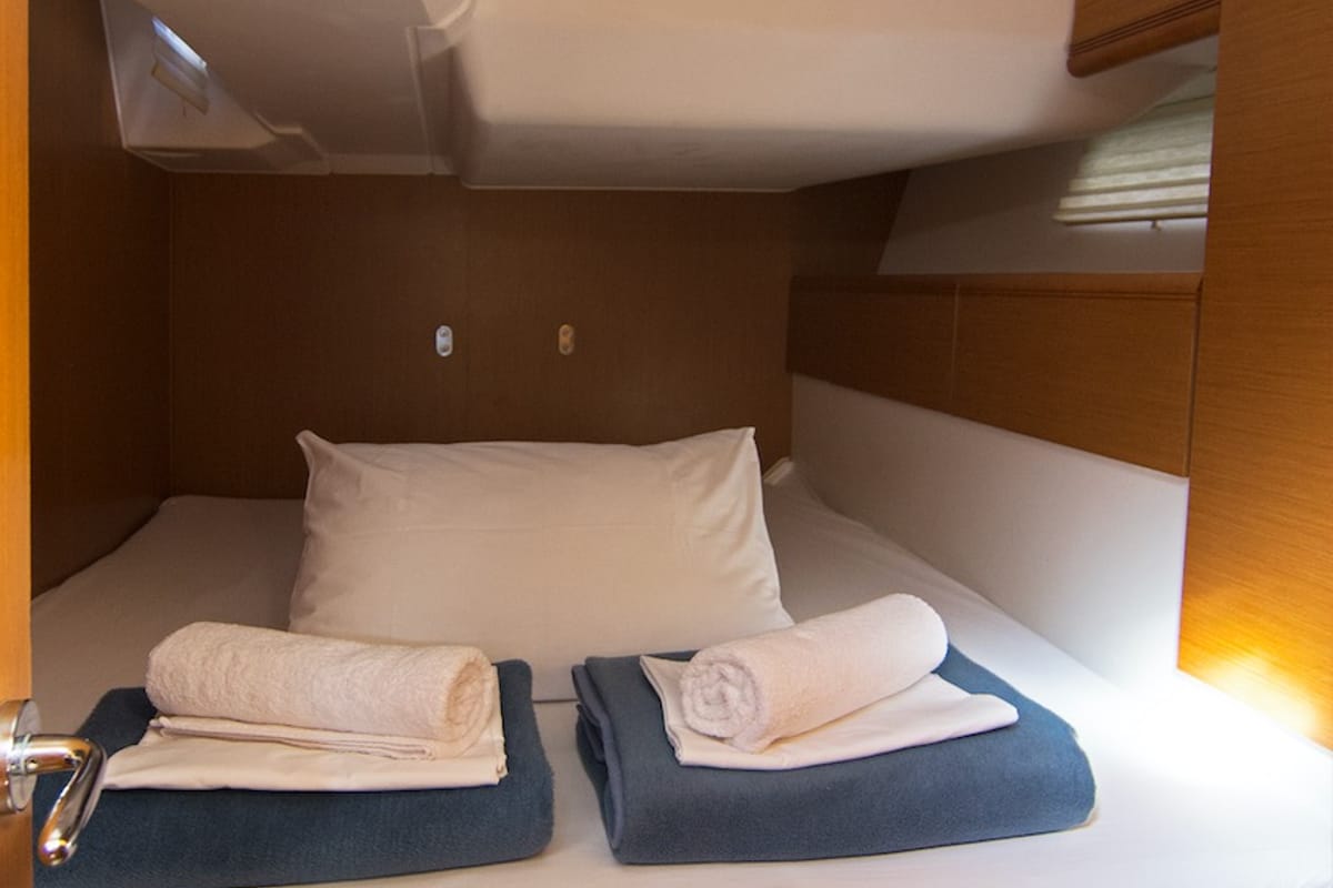 Cabin on Omega Kiss, a Jeanneau 53 sailboat at Dubrovnik, Croatia