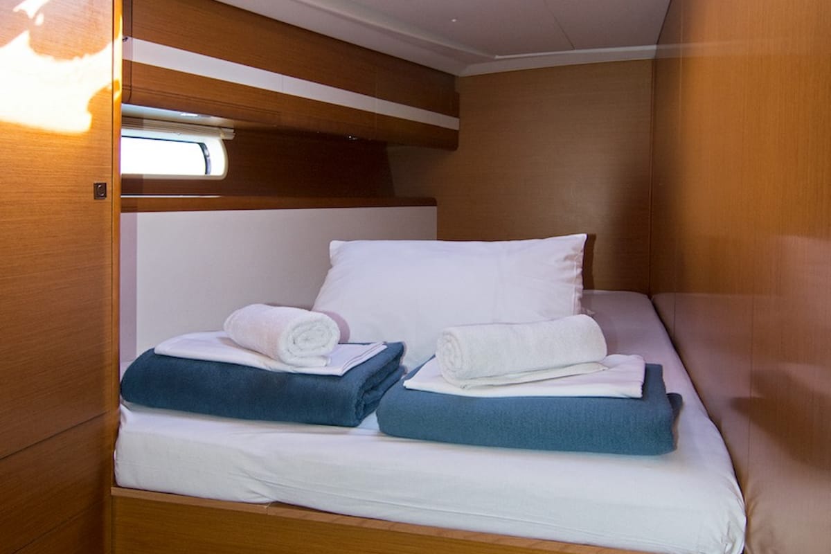 Cabin on Omega Kiss, a Jeanneau 53 sailboat at Dubrovnik, Croatia
