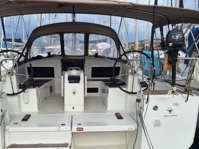 Cockpit of Soyka, a Jeanneau Sun Odyssey 440 sailboat at Grad Šibenik, Croatia