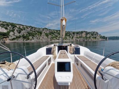 Cockpit of Pamoja, a Dufour 412 sailboat at Olbia, Italy