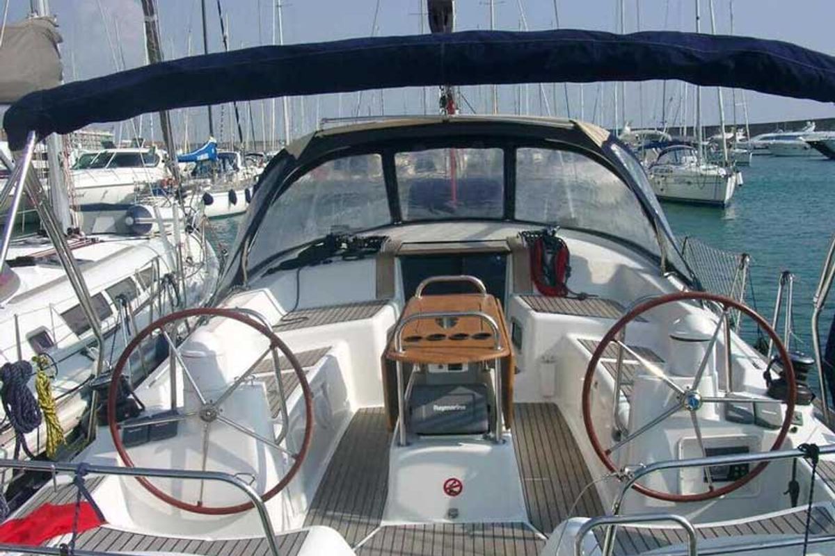 Cockpit of Malandrina, a Jeanneau Sun Odyssey 42DS sailboat at Punta Ala, Italy
