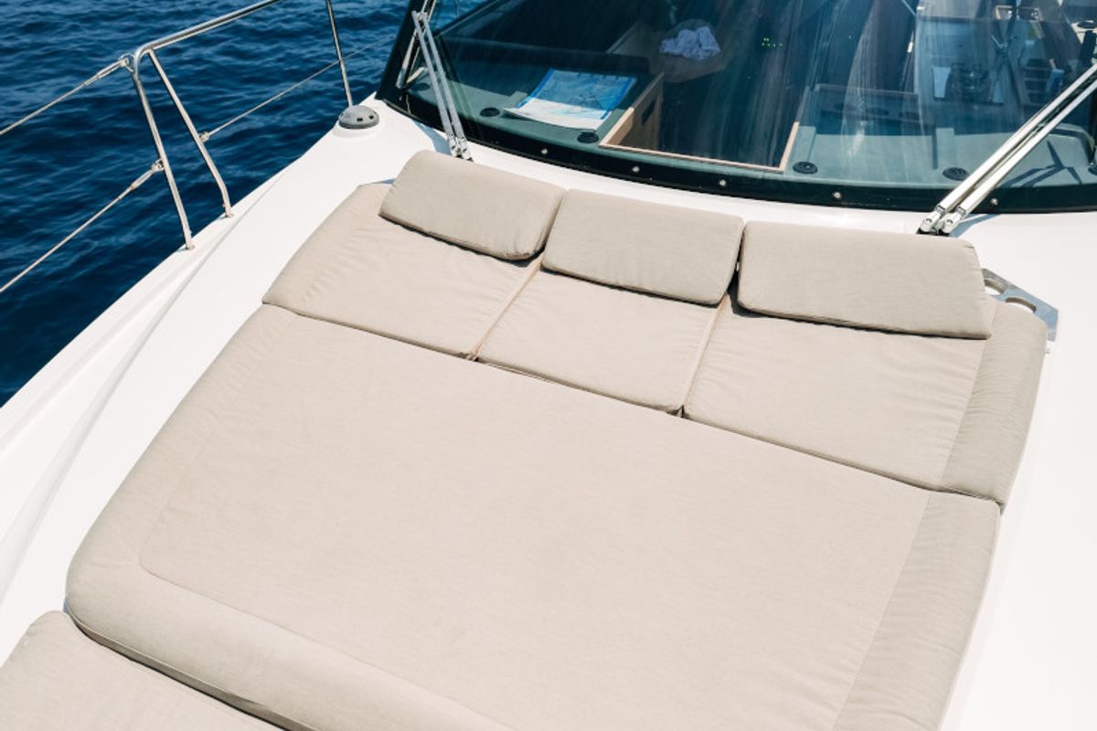 Deck of Danijela, a Bavaria E40 Fly motorboat at Seget Donji, Croatia