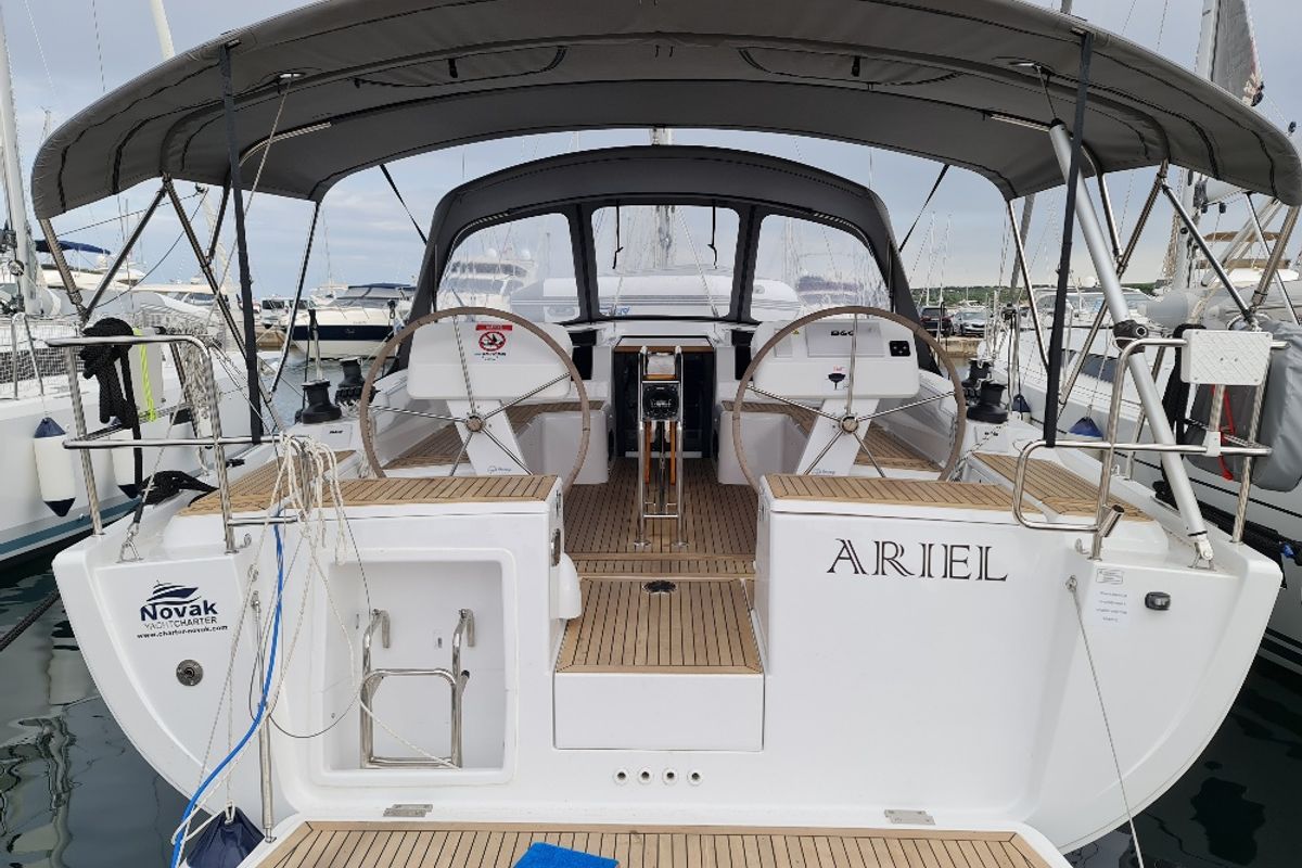 Cockpit of Ariel, a Hanse Yachts Hanse 458 sailboat at Grad Biograd na Moru, Croatia