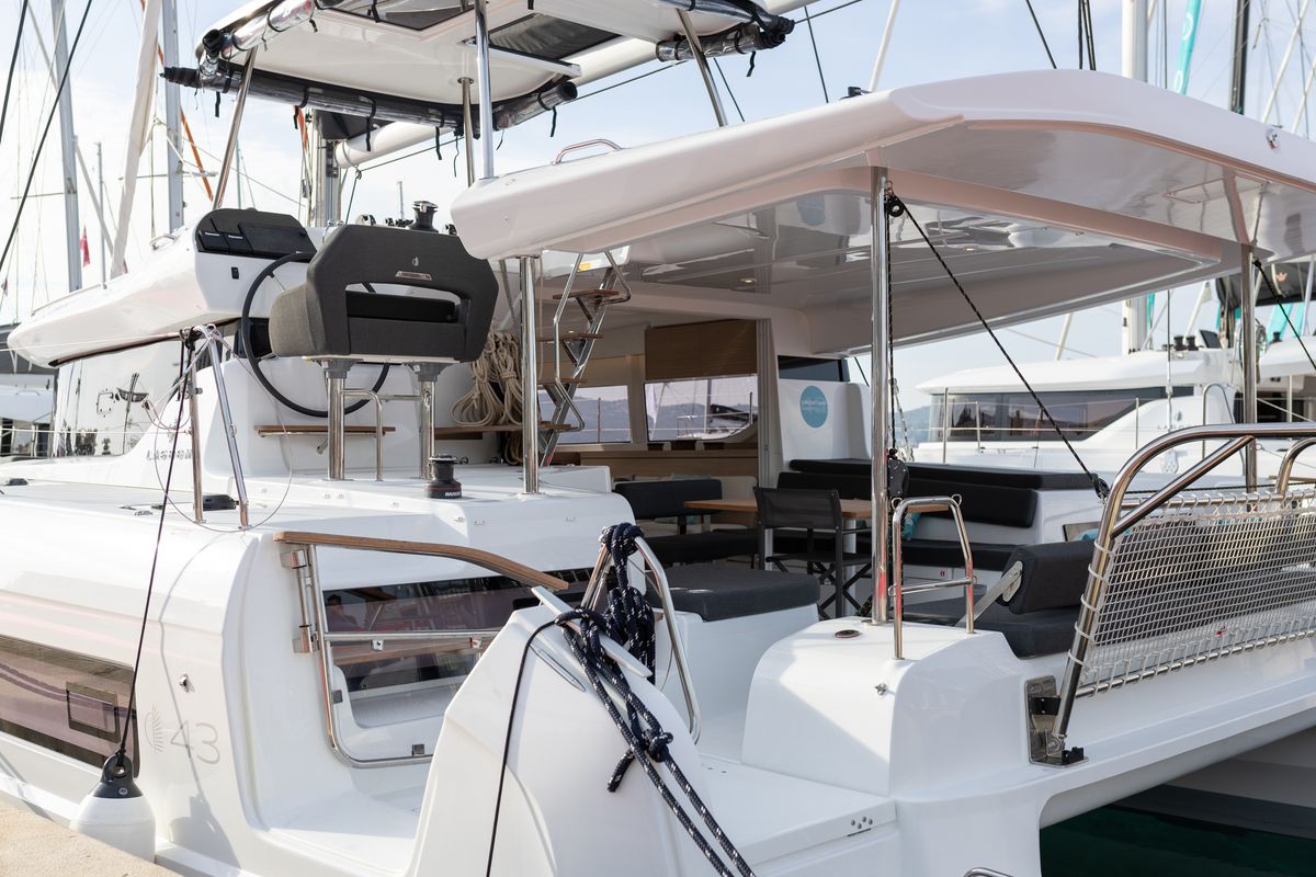 Deck of LA ROSE, a Lagoon 43 catamaran at Split, Croatia