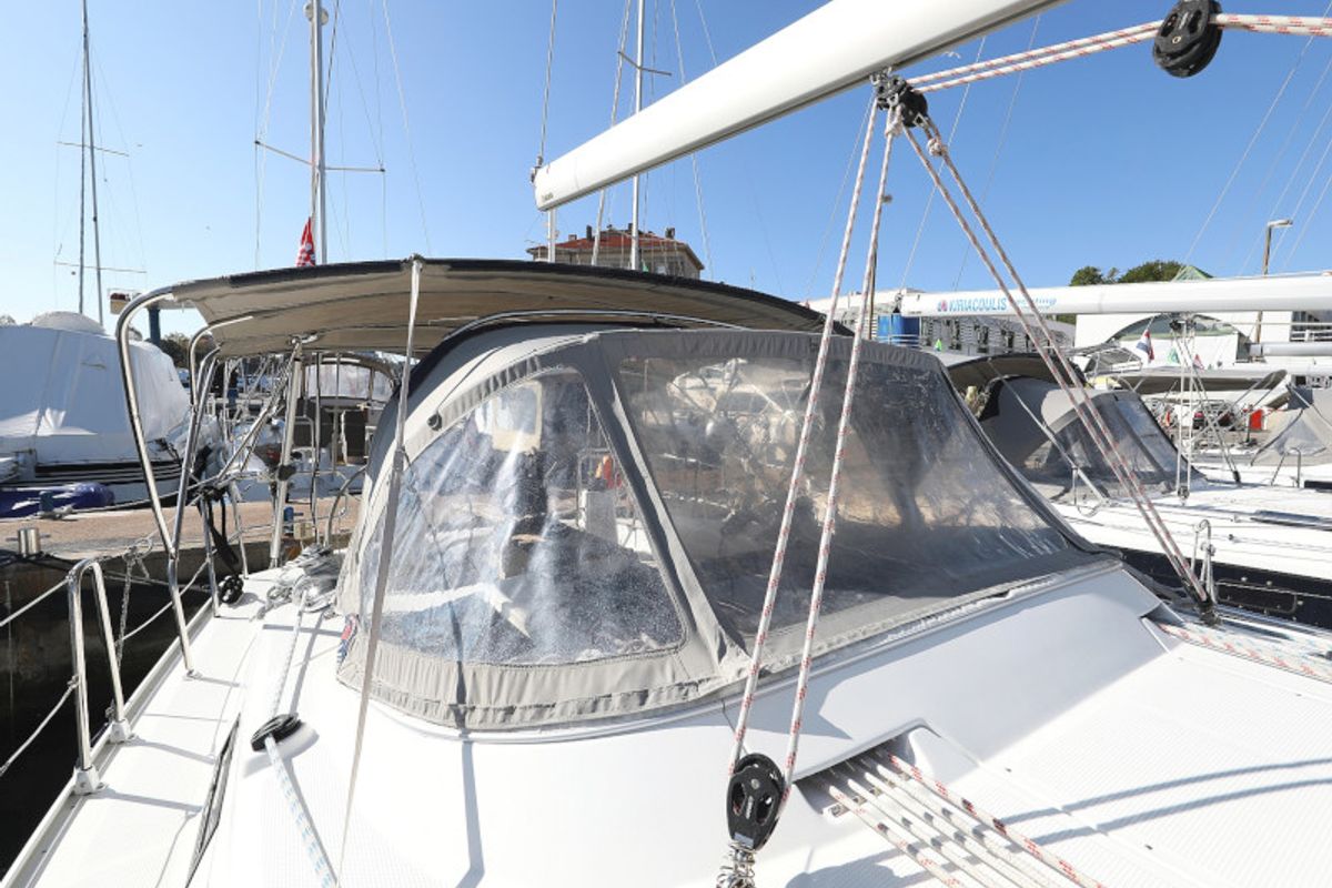 Exterior view of Pia M, a Bavaria Cruiser 40 sailboat at Zadar, Croatia