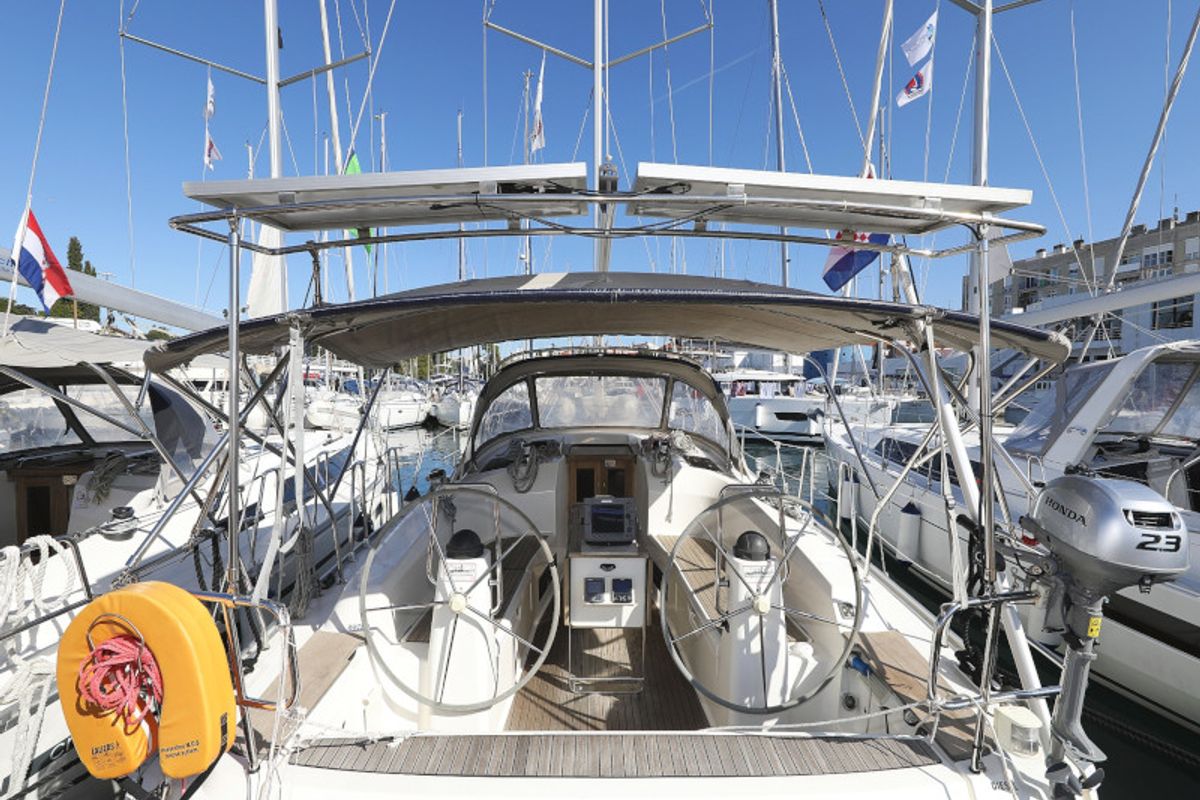 Exterior view of Pia M, a Bavaria Cruiser 40 sailboat at Zadar, Croatia