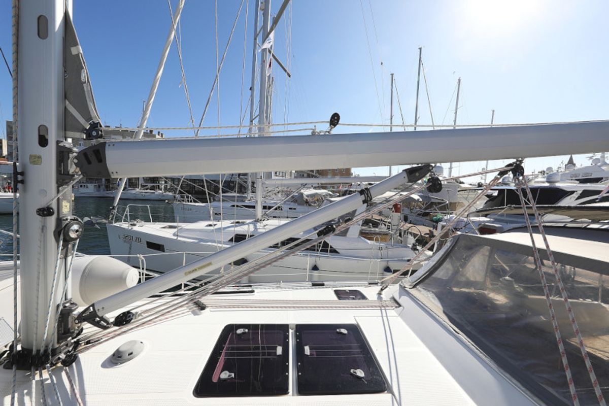 Deck of Pia M, a Bavaria Cruiser 40 sailboat at Zadar, Croatia