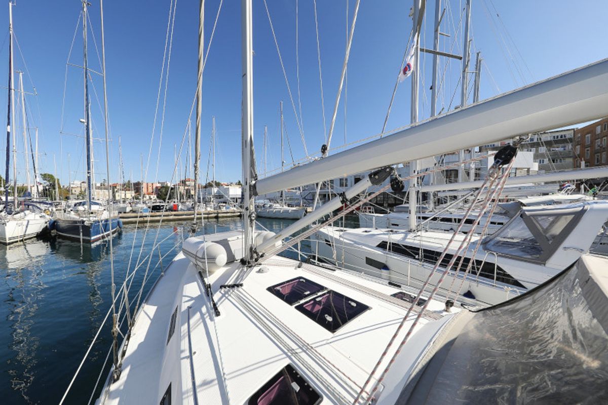 Deck of Pia M, a Bavaria Cruiser 40 sailboat at Zadar, Croatia