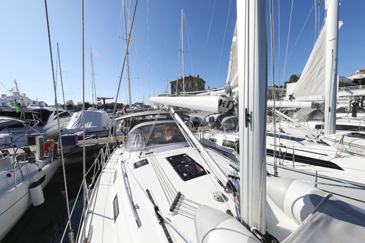Deck of Pia M, a Bavaria Cruiser 40 sailboat at Zadar, Croatia