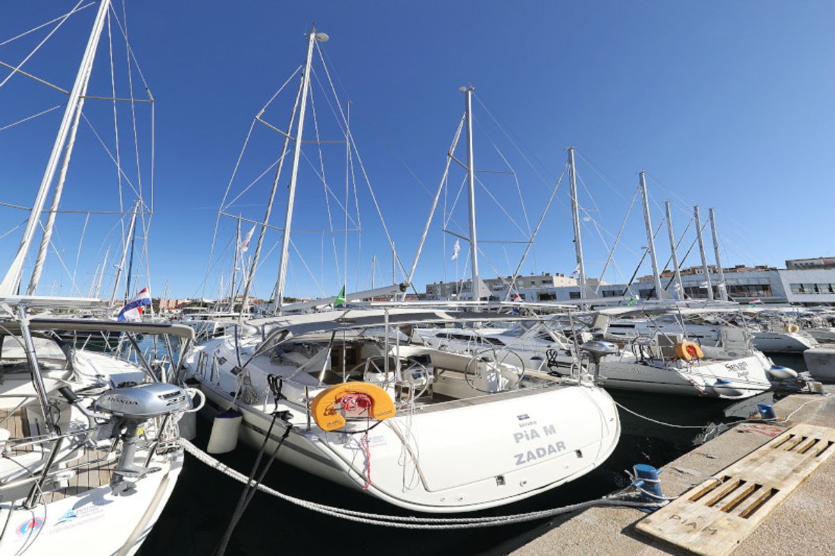 Exterior view of Pia M, a Bavaria Cruiser 40 sailboat at Zadar, Croatia