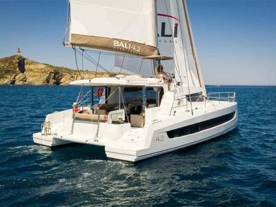 Exterior view of Sanemiro , a Bali 4.2 catamaran at Seychelles, Eden Island Marina, Seychelles