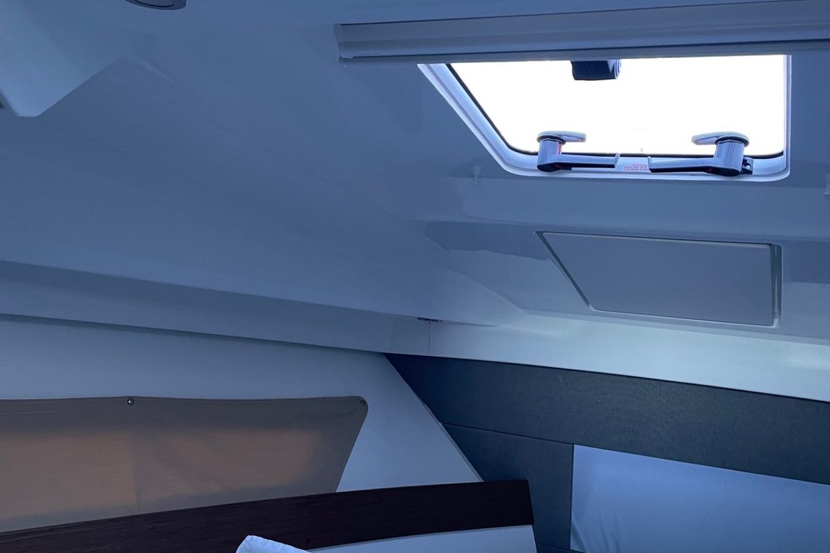 Cabin on Riva, a Jeanneau Merry Fisher 895 motorboat at Grad Biograd na Moru, Croatia