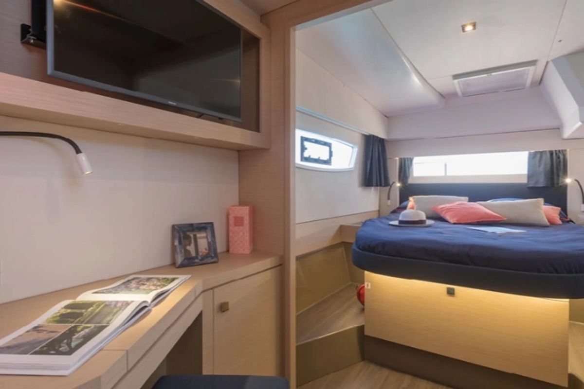 Cabin on Gabian, a Fountaine Pajot Astréa 42 catamaran at Cogolin, France