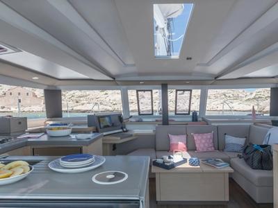Salon of Gabian, a Fountaine Pajot Astréa 42 catamaran at Cogolin, France