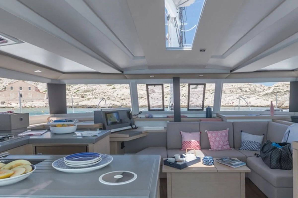 Salon of Gabian, a Fountaine Pajot Astréa 42 catamaran at Cogolin, France