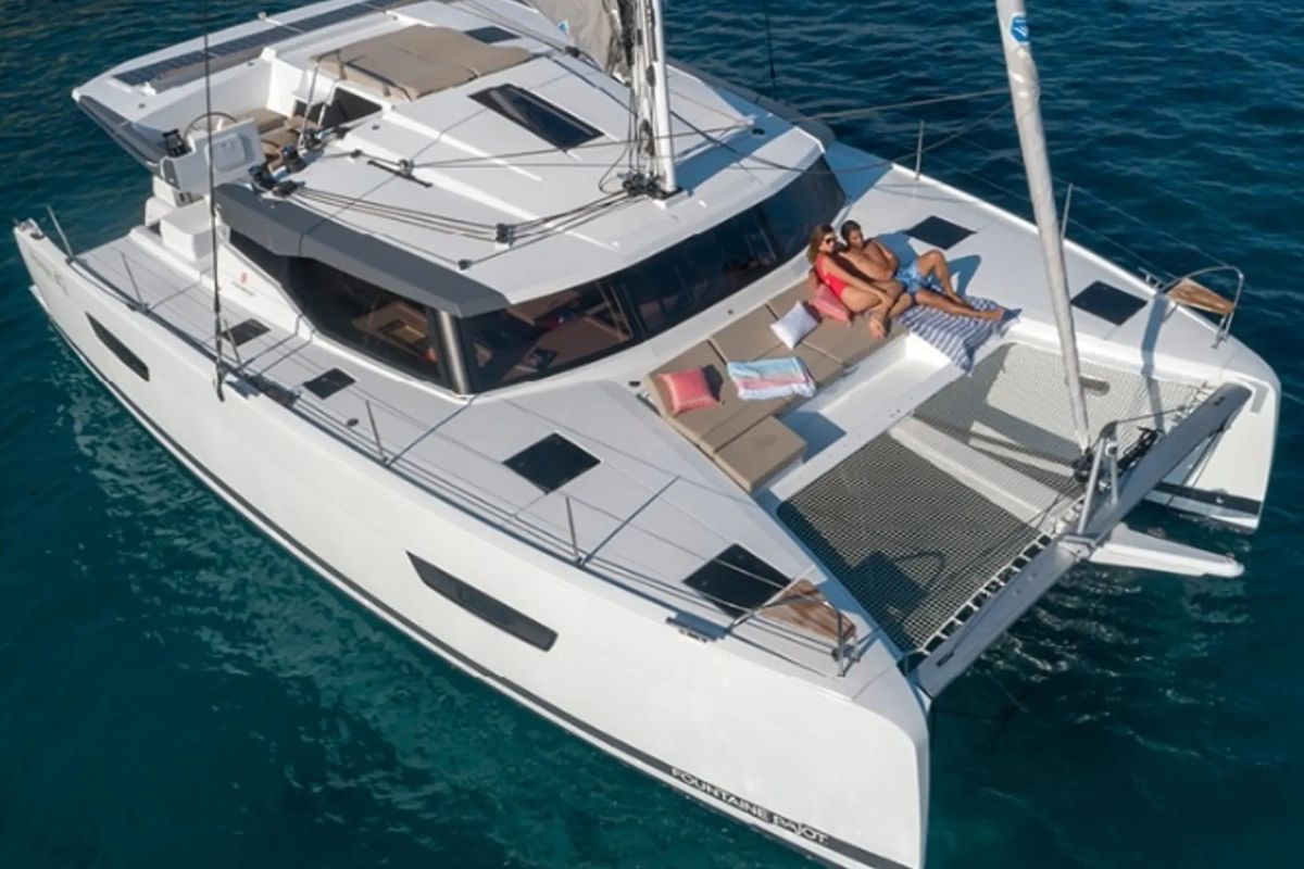 Exterior view of Gabian, a Fountaine Pajot Astréa 42 catamaran at Cogolin, France