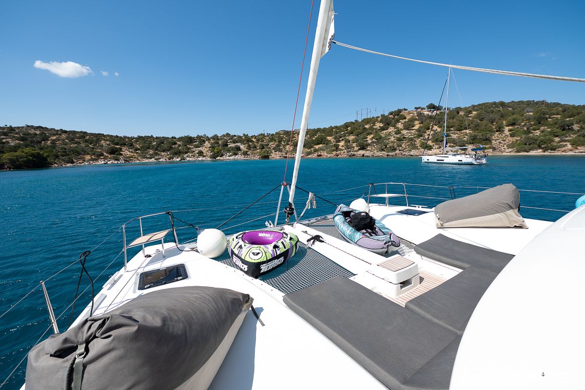 Deck of El Marita, a Lagoon 46 catamaran at Municipal Unit of Lefkada, Greece
