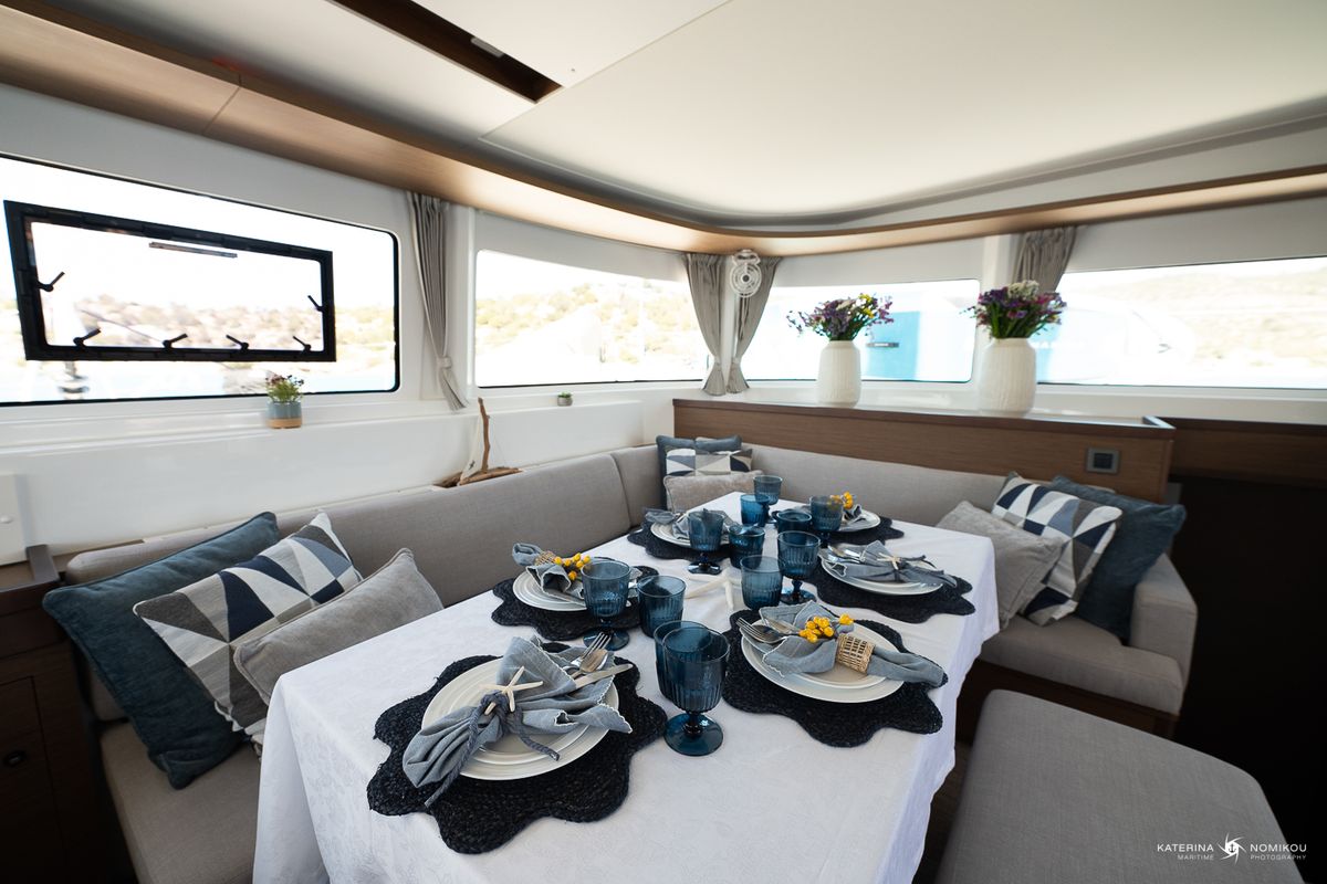 Salon of El Marita, a Lagoon 46 catamaran at Municipal Unit of Lefkada, Greece