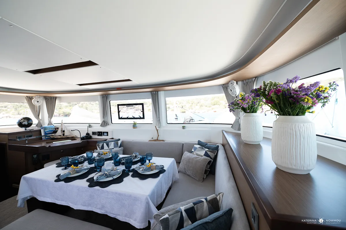 Salon of El Marita, a Lagoon 46 catamaran at Municipal Unit of Lefkada, Greece