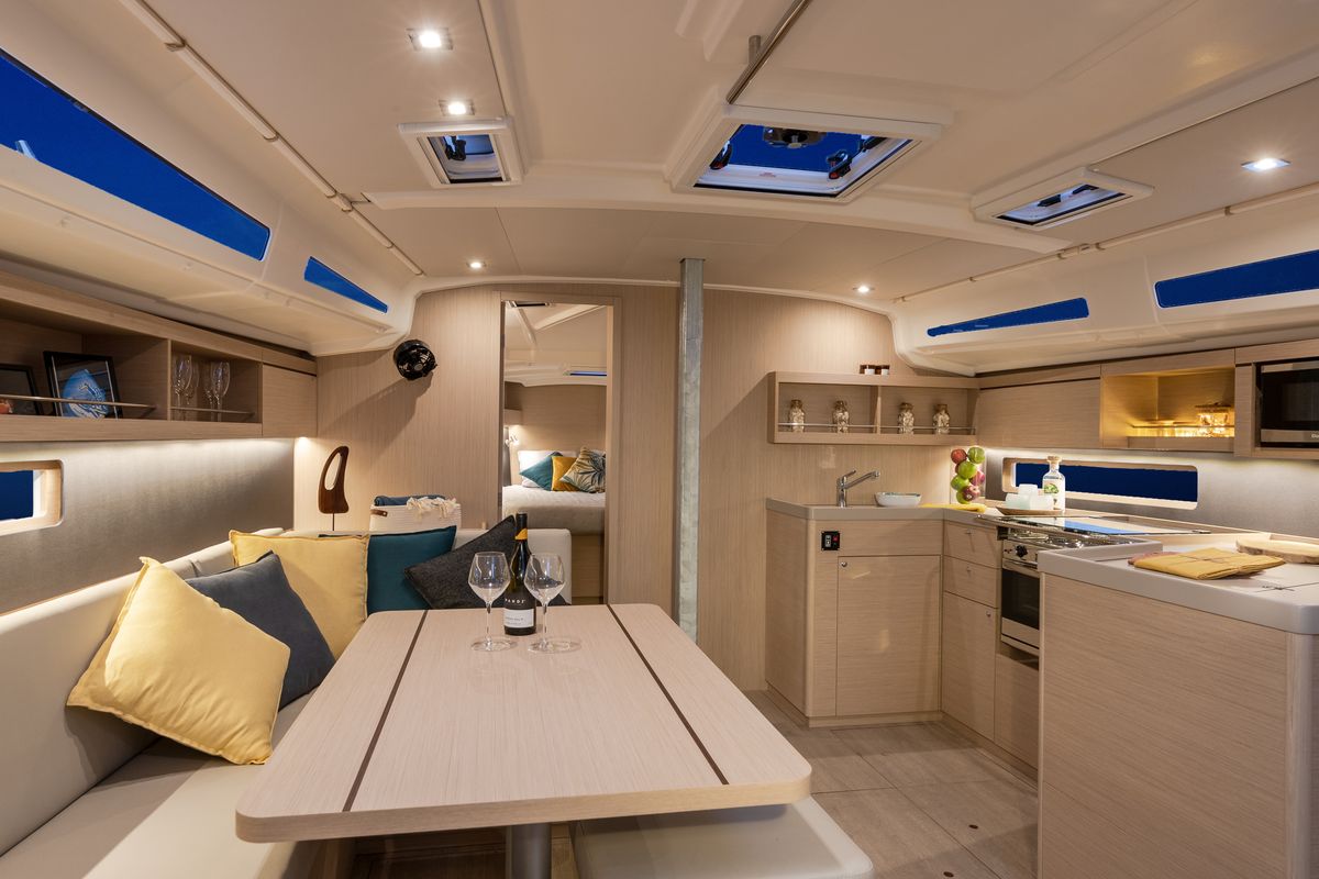 Salon of Moorings 42.3 Exclusive, a Beneteau Oceanis 40.1 sailboat at English Harbour, Antigua and Barbuda
