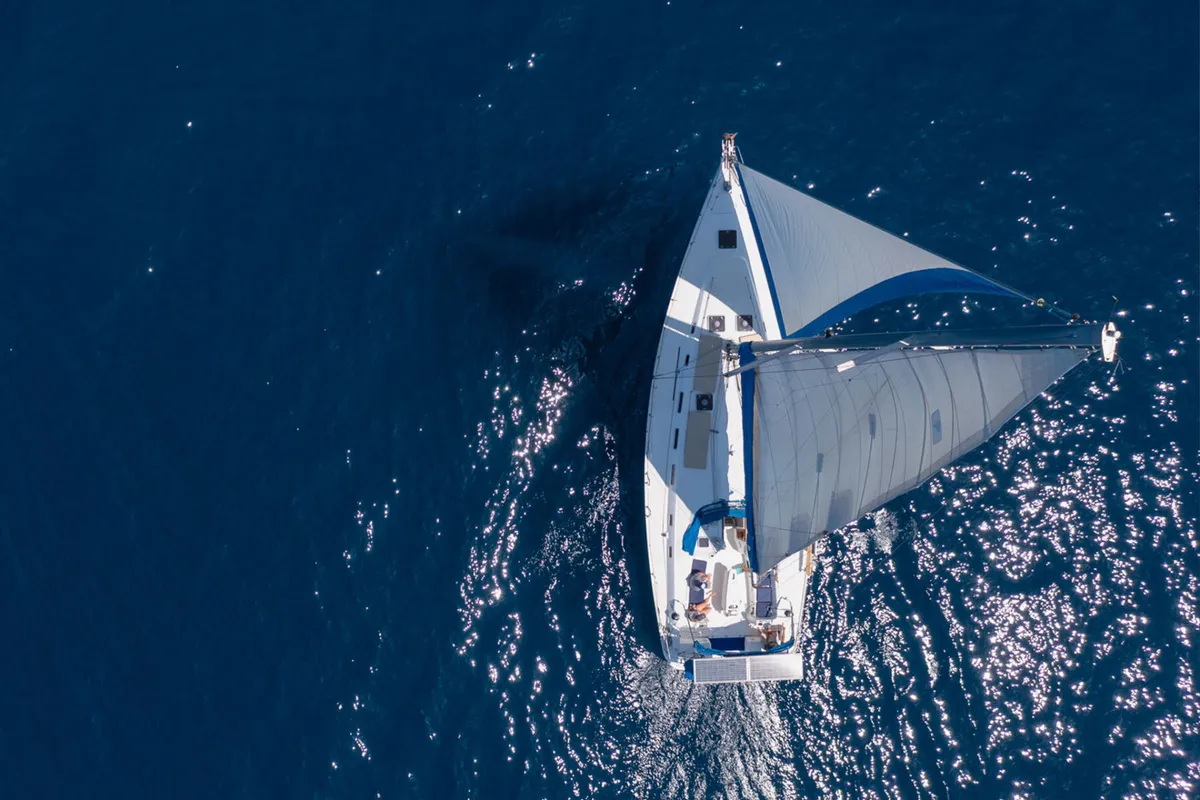 Exterior view of ZORBA, a Beneteau Cyclades 50.5 sailboat at Aegina, Greece