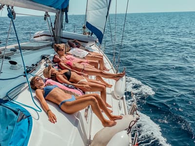 Deck of ZORBA, a Beneteau Cyclades 50.5 sailboat at Aegina, Greece