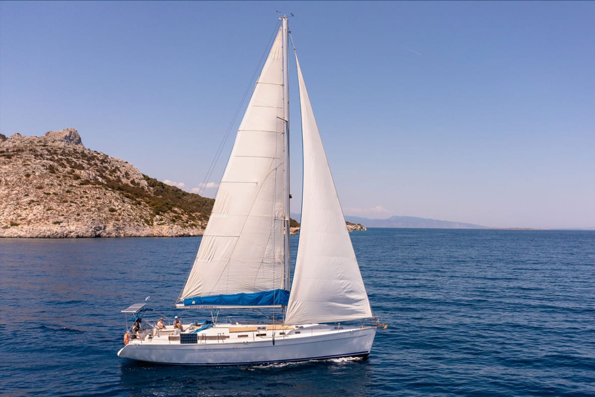 Exterior view of ZORBA, a Beneteau Cyclades 50.5 sailboat at Aegina, Greece