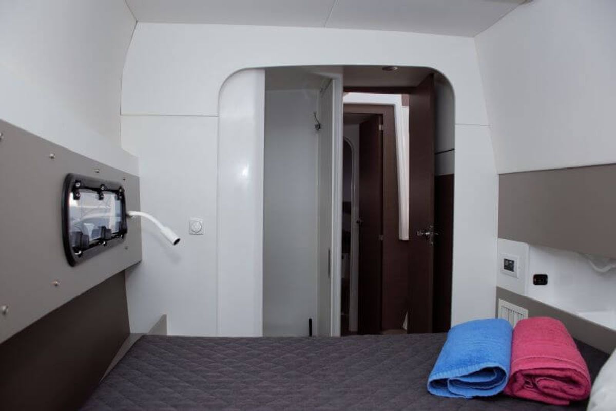 Cabin on Magic 3, a Bali 4.3 catamaran at Castellammare di Stabia, Italy