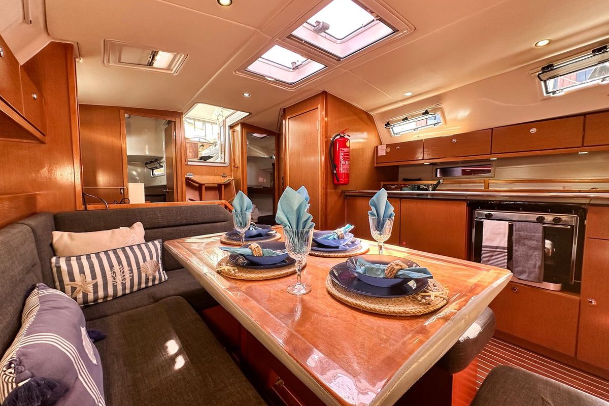 Salon of Spark-1, a Bavaria Cruiser 40 sailboat at Bodrum, Turkey