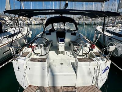 Cockpit of Janis, a Jeanneau Sun Odyssey 449 sailboat at Općina Sukošan, Croatia