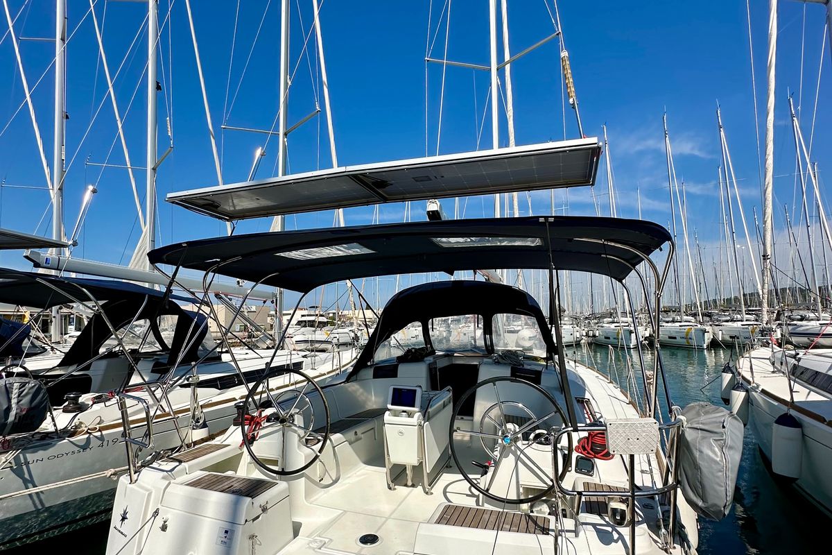 Exterior view of Janis, a Jeanneau Sun Odyssey 449 sailboat at Općina Sukošan, Croatia