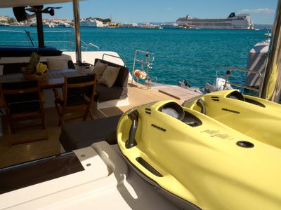 Deck of Akana, a Lagoon 52 F catamaran at Grad Trogir, Croatia