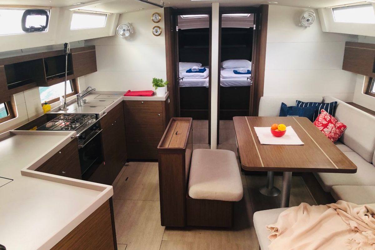 Salon of Summer Spirit, a Beneteau Oceanis 46.1 sailboat at Općina Medulin, Croatia