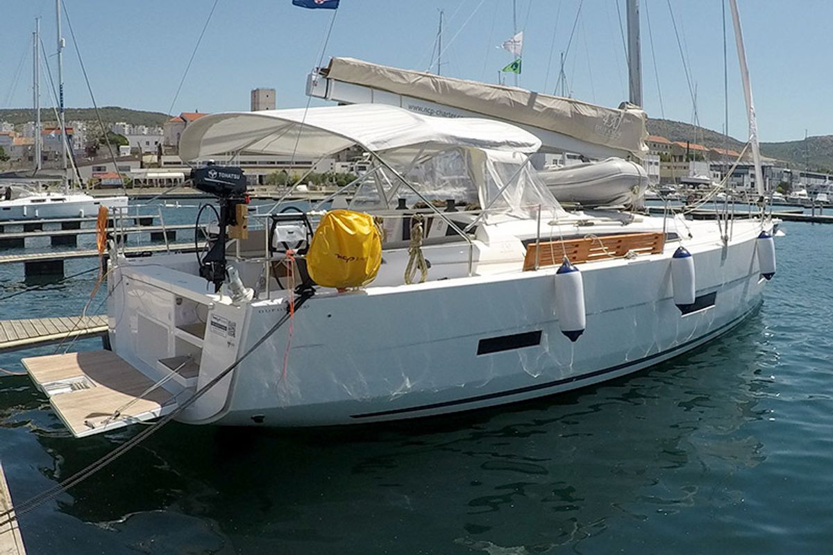 Exterior view of SWEETEST TAB00, a Dufour 430 sailboat at Grad Šibenik, Croatia