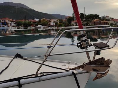 Deck of Tritonas, a Bavaria 38 Cruiser sailboat at Municipal Unit of Ellomenos, Greece