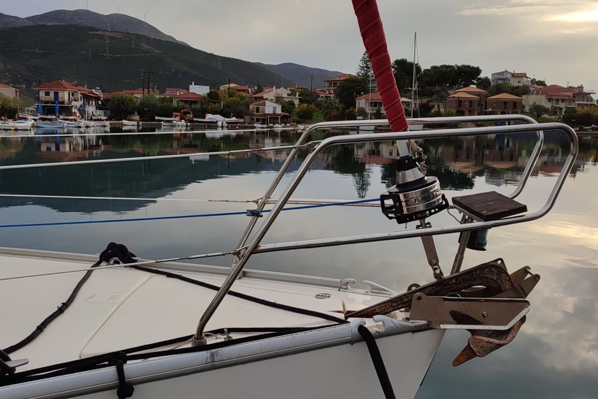 Deck of Tritonas, a Bavaria 38 Cruiser sailboat at Municipal Unit of Ellomenos, Greece