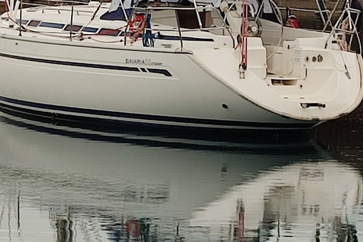 Exterior view of Tritonas, a Bavaria 38 Cruiser sailboat at Municipal Unit of Ellomenos, Greece