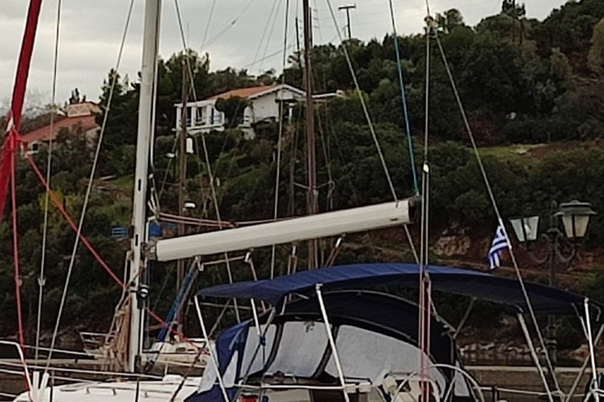 Deck of Tritonas, a Bavaria 38 Cruiser sailboat at Municipal Unit of Ellomenos, Greece