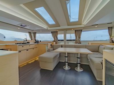 Salon of Chammak Challo, a Fountaine Pajot Elba 45 catamaran at Mai Khao, Thailand