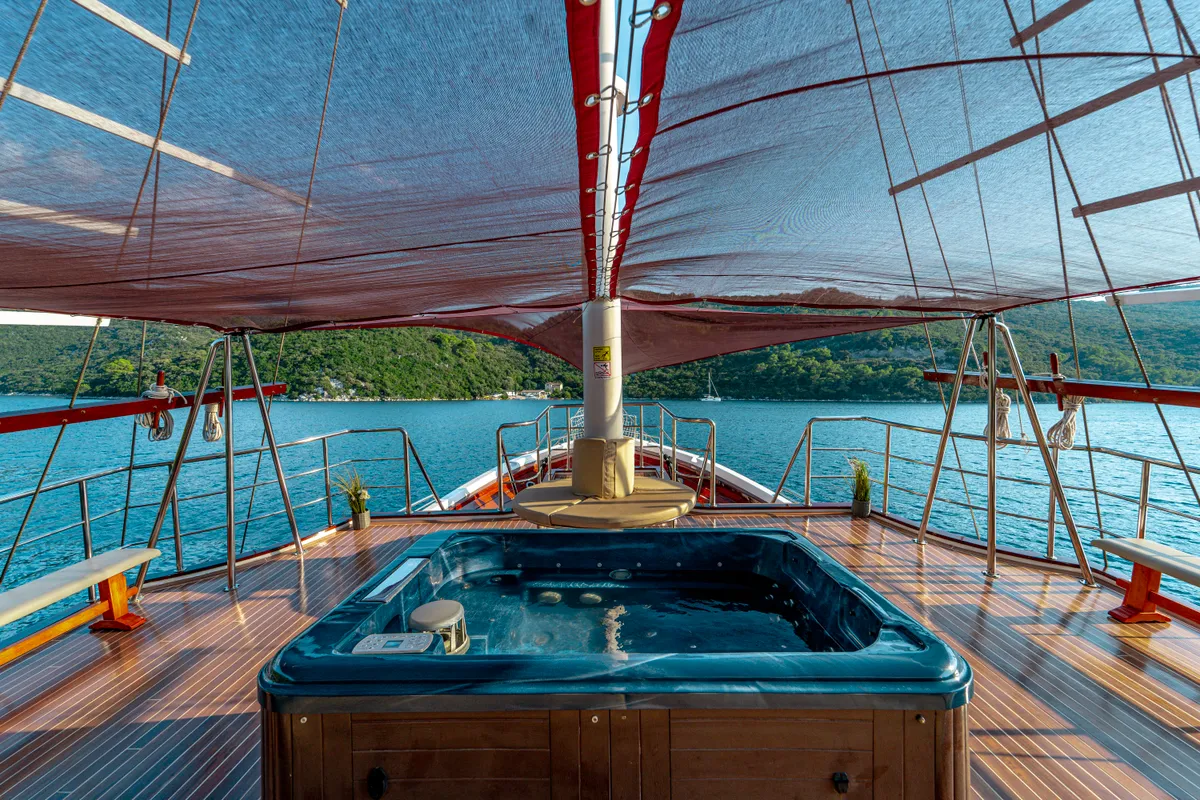 Deck of Cesarica, a Gulet Motor sailer yacht at Split, Croatia